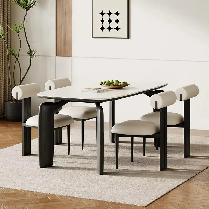 Classic Simple Light Luxury Dining Table With Sintered Stone Top Dining Room Table Modern Nordic Wooden Dinner Room Table Set