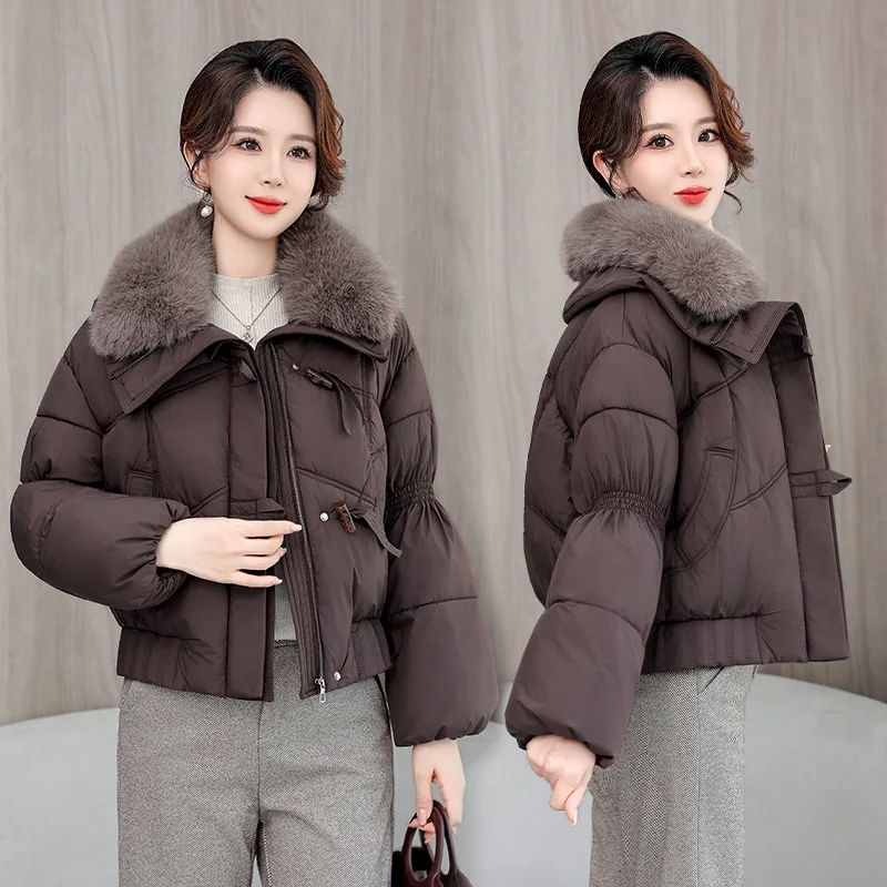 

Хлопковая одежда с большим меховым воротником и лацканами, женские парки, зимняя куртка, новая корейская короткая пуховая куртка на хлопковой подкладке, пальто, женская верхняя одежда