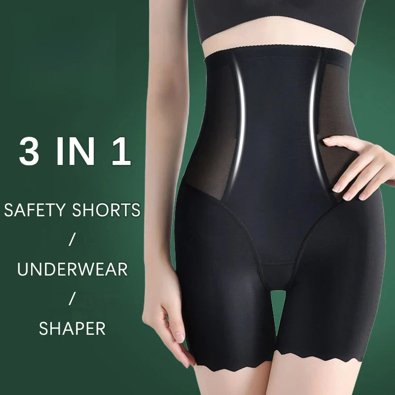 3 In 1 Safety Shaper Underwear Seamless High Waist Flat Belly Panties Women'S Slim Lift Female Shorts