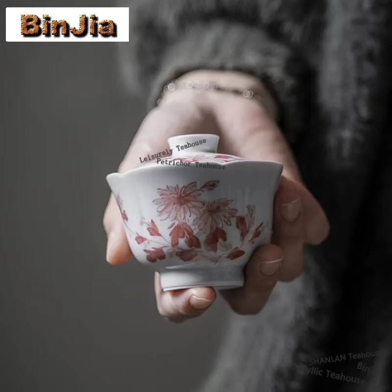 

100 мл лепесток хризантемы ручной росписи Gaiwan Zen тонкая шина чайная туреена чайная чашка аксессуары для чайного сервиса украшение