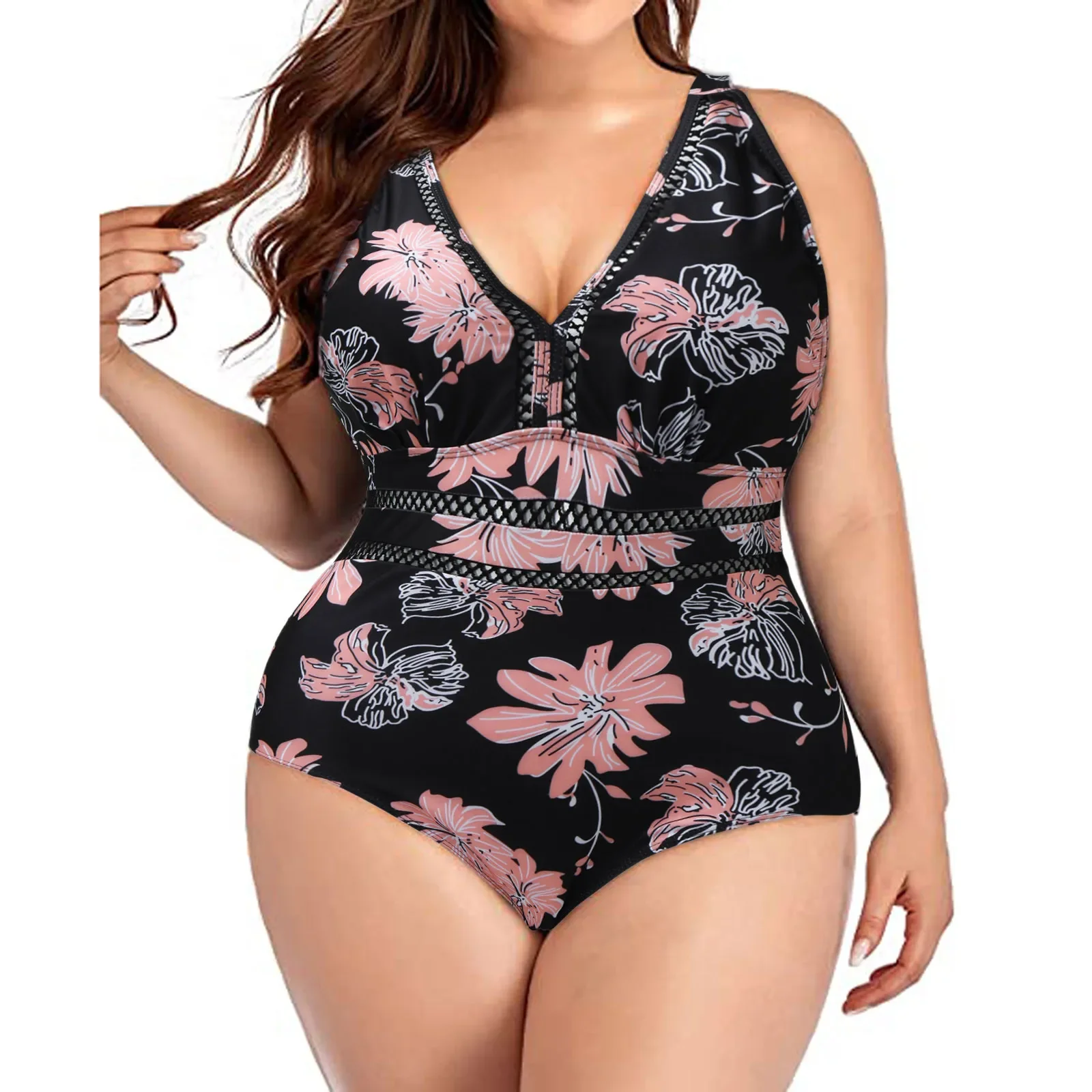 Women's one-piece floral swimsuit, plus size sexy swimsuit