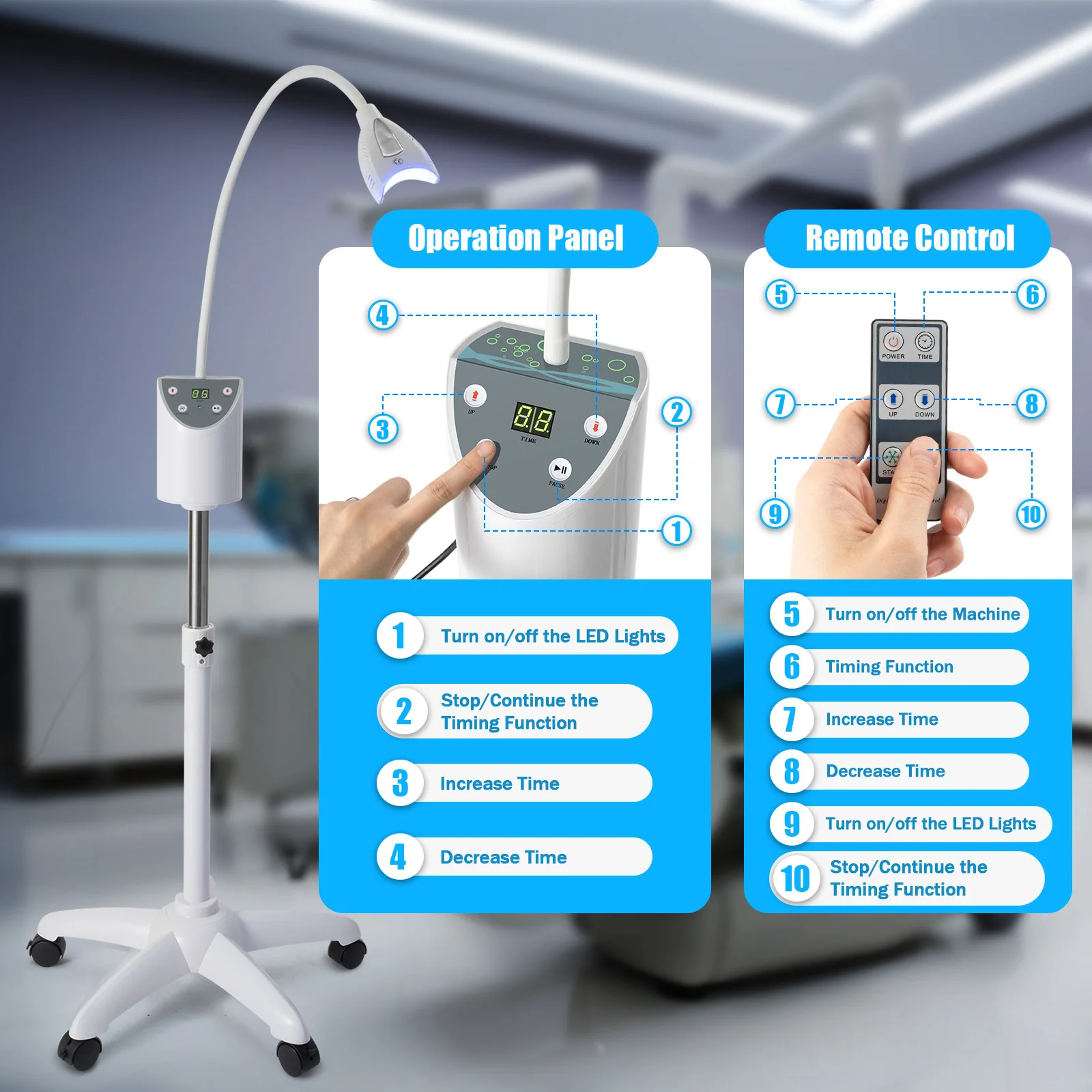 Professional Teeth Whitening Machine with Blue Light High Whitening Power Remote Control Timing for Home Clinic Hospital
