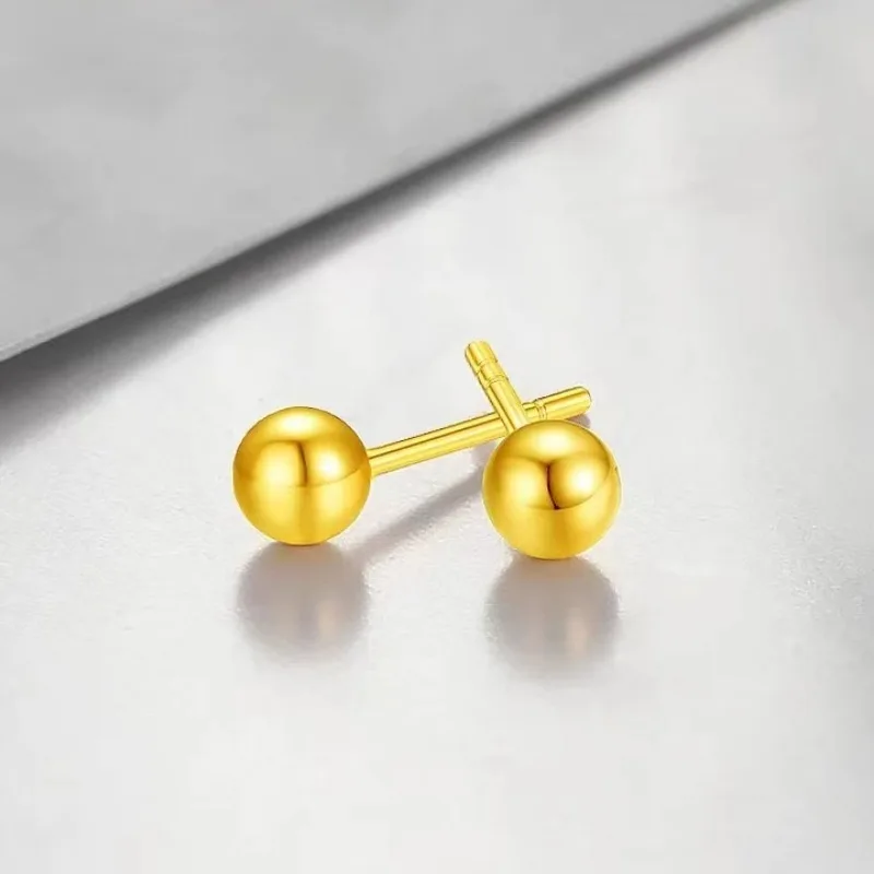 3-4mm 18K Yellow Gold Round Bead Earrings for Women Fine Jewelry Au750 Gold Peas Stud Earrings Birthday Gift Dropshipping