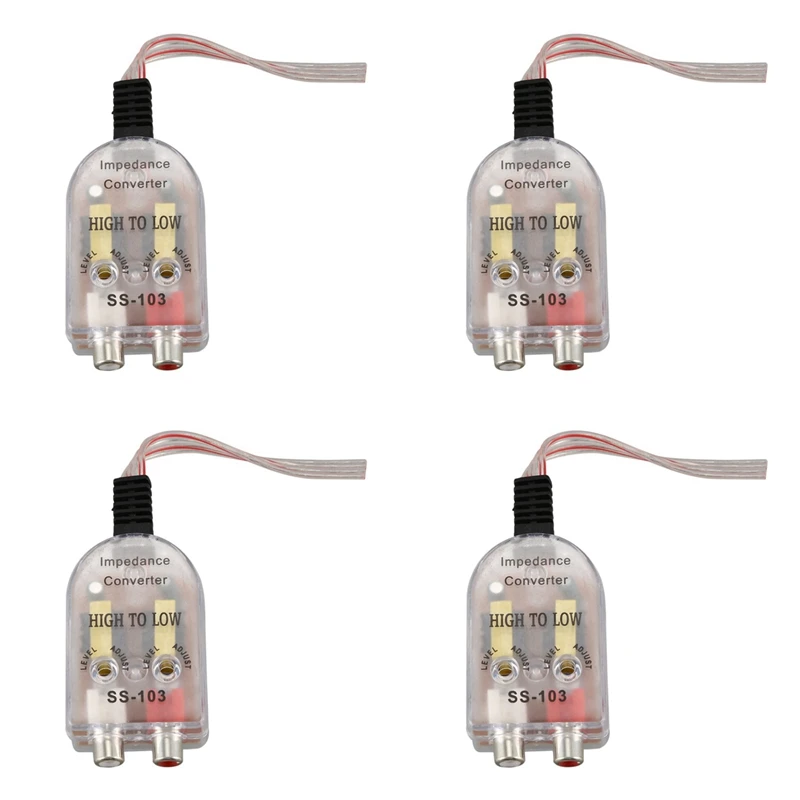 4X Vehicles Auto Car High To Low Impedance Converter Adapter Speaker To RCA Line