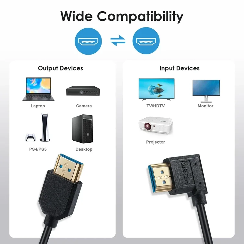 

Elbow HDMI Compatible Male-To-Male Version 2.1 8K60Hz HD Line Laptop TV Monitor Projector Video Ultra-fine Line