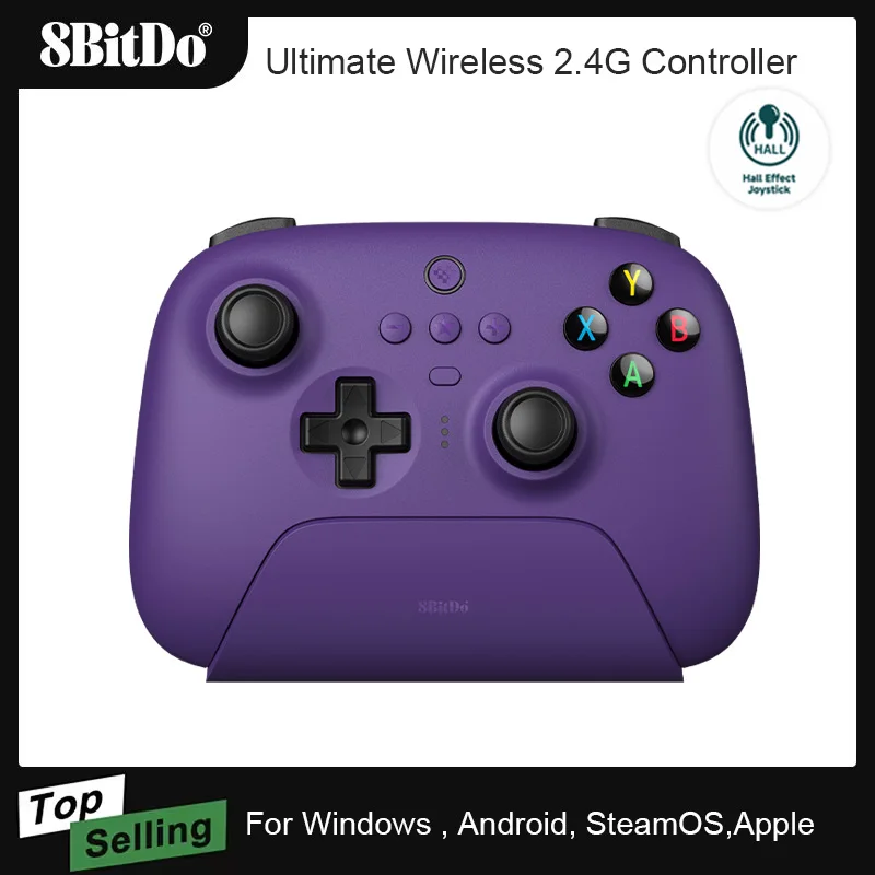 AKNES 8bitdo-mando de juego inalámbrico Ultimate 2,4G, Joystick de efecto Hall con base de carga para PC, Windows, Steam, Android