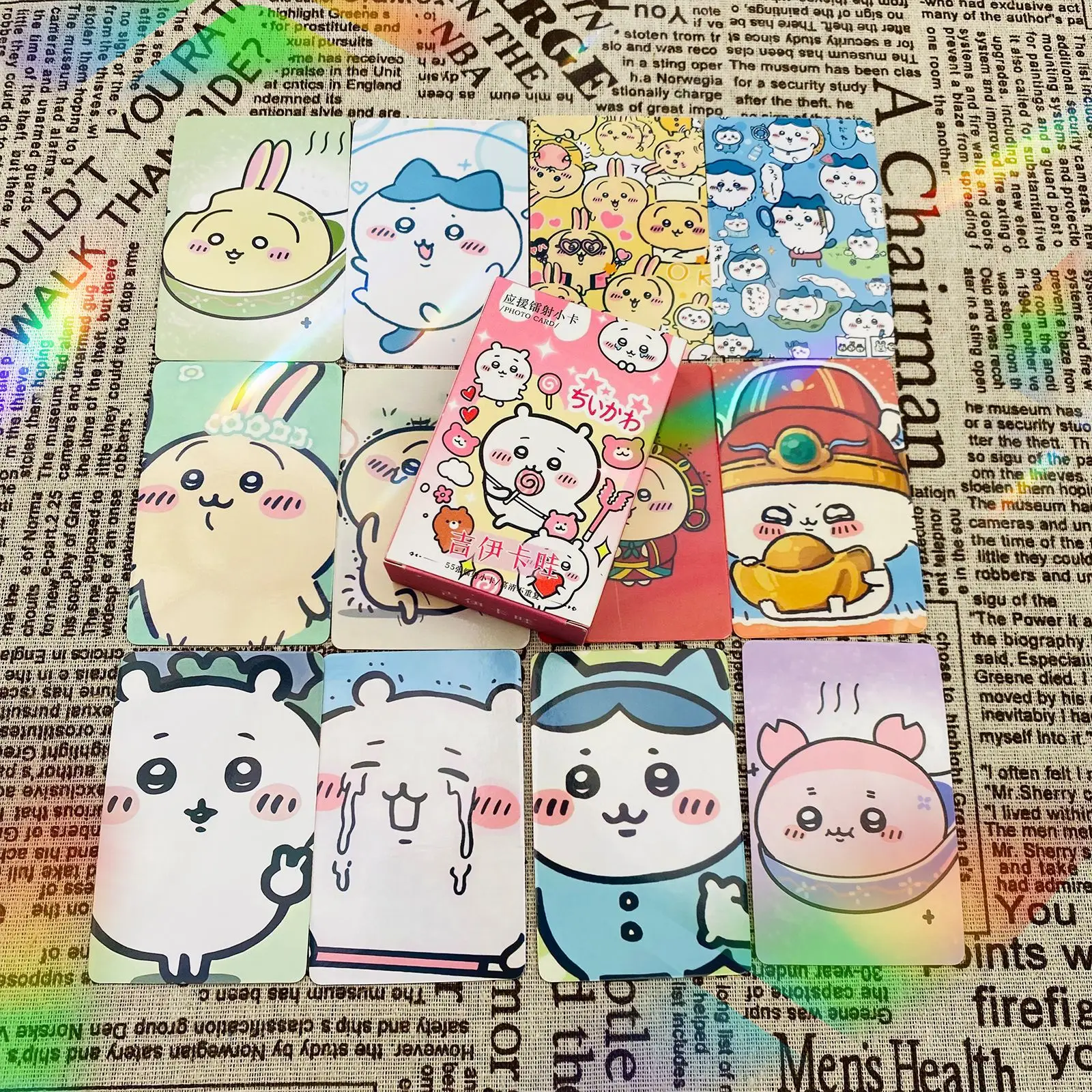 Chiikawa Cartoon Laser Photo Card 55pcs Hachiware Usagi Cute Cartoon Peripheral High-definition Double-sided Photo Card