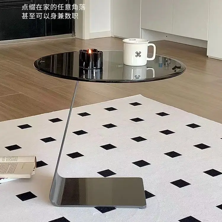 Sofa, small side table, light luxury, high-end glass, small round table, living room, small coffee table, simple End Tables