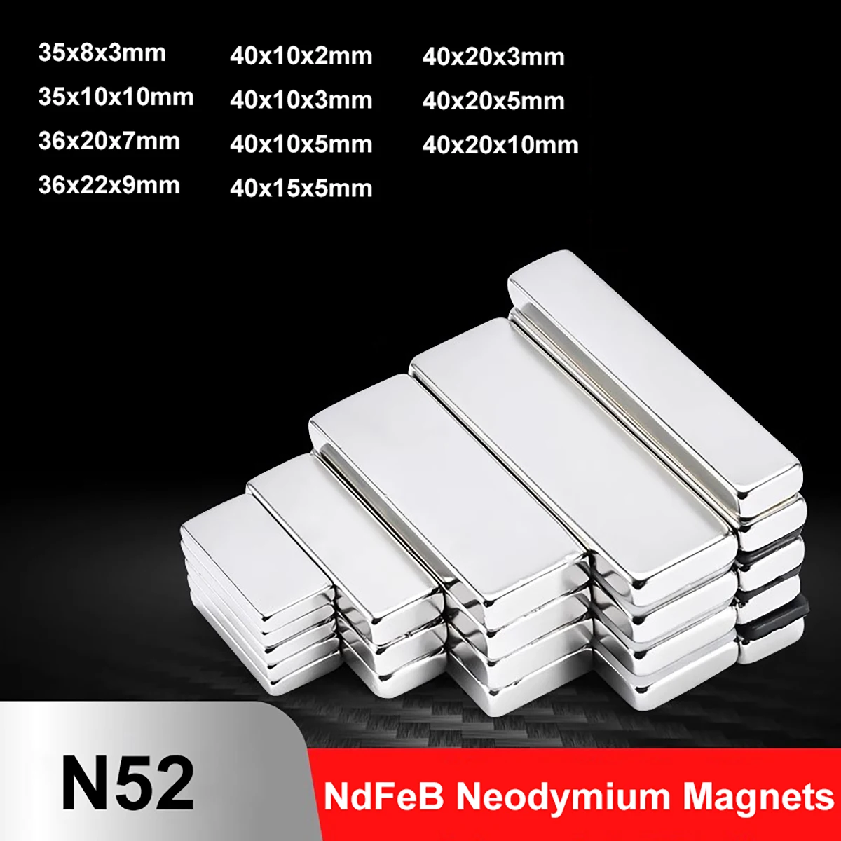 1Pc N52 NdFeB Neodymium Magnet 35x8x3 35x10x10 36x20x7 36x22x9 40x10/15/20x2/3/5mm Super Strong Permanent Magnet Fridge Magnet