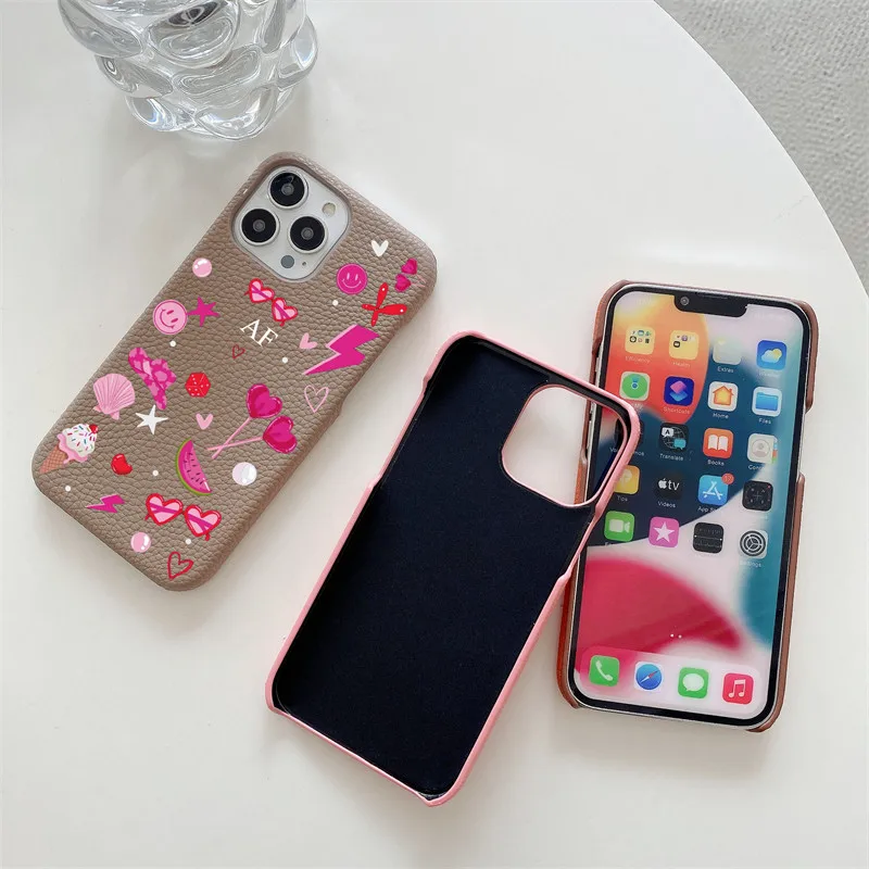 Fundas de cuero de grano de guijarro con nombre personalizado para iphone 11, 12, 14, 13, 15 Pro Max XS XR 14 16 Plus, fundas duras de PU de lujo