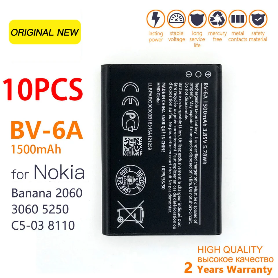 Batería recargable original BV 6A BV6A BV-6A 1500mAh para Nokia Banana 2060 3060 5250 C5-03 8110 4G