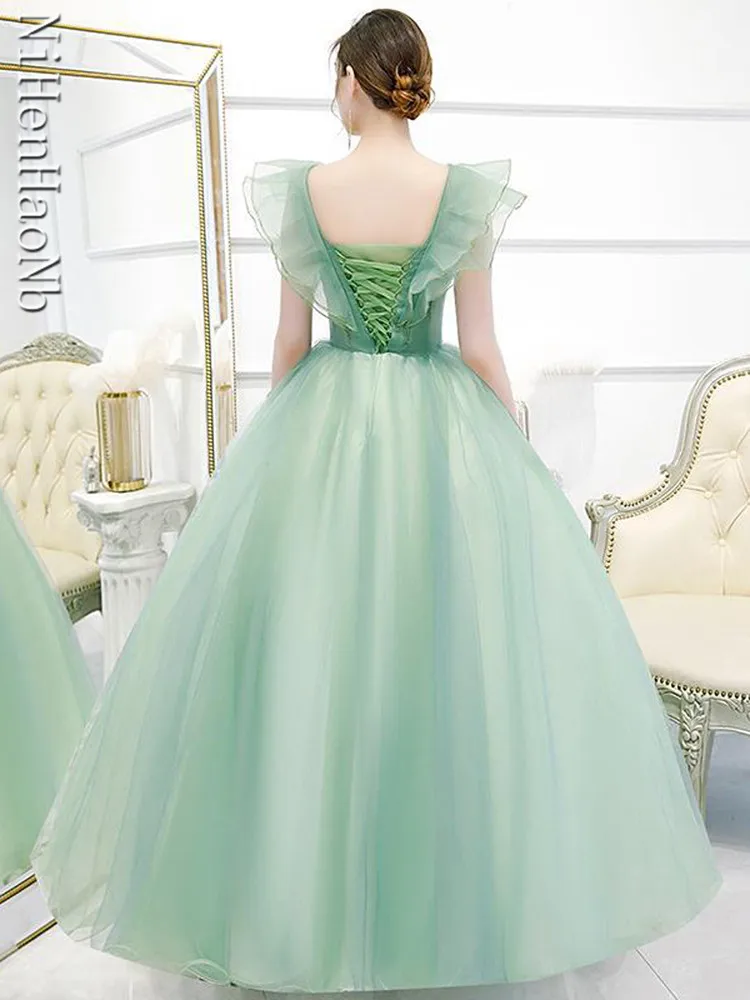 Sukienka na Quinceanera 2023 nowe eleganckie suknia balowa imprezowe z dekoltem w szpic słodki kwiat sukienki w stylu Vintage Plus Size