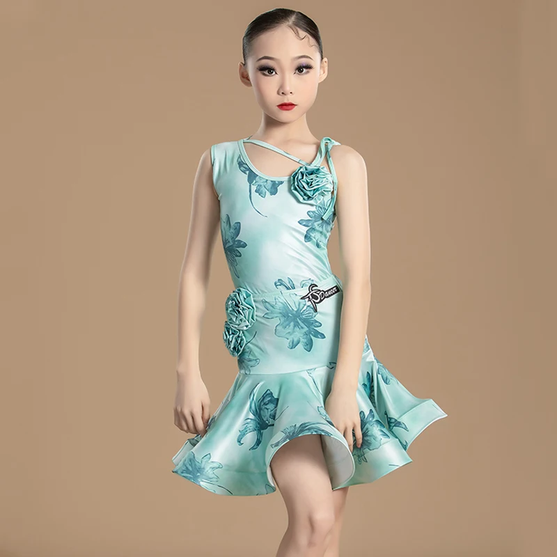 

Kids National Standard Ballroom Dance Costumes Girls Sleeveless Latin Dance Performance Dress Stage Training Clothes SL10071