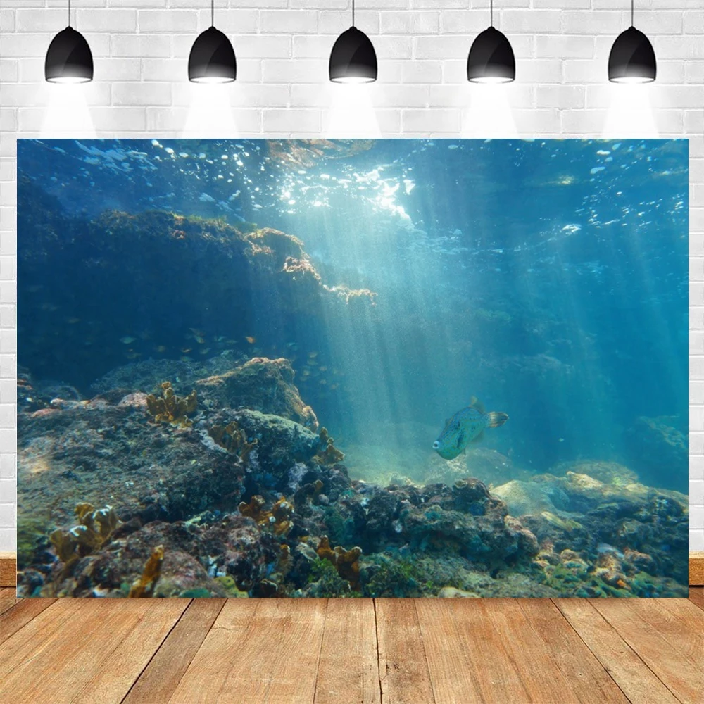 Underwater World Photography Backdrops Ocean Undersea Seabed Fish Coral Aquarium Fish Tank Baby Portrait Background Photo Studio