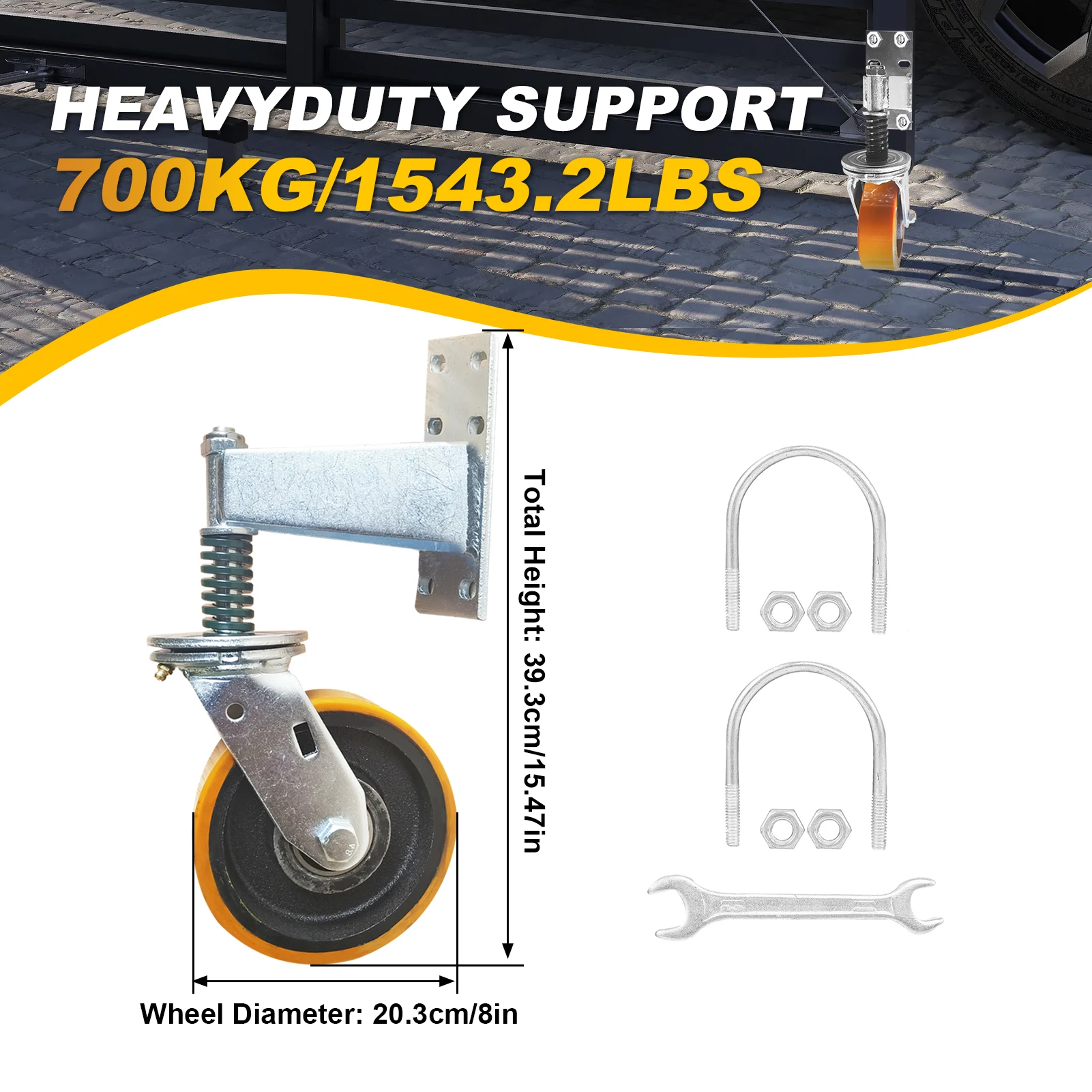 Roda da porta da cerca, rodízio resistente da roda da porta de 8 Polegada, rolos da porta da rotação de 360 graus para portões de balanço do tubo de metal