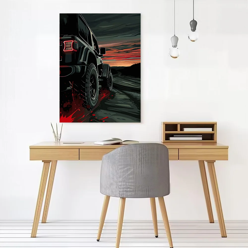 Black SUV Wrangler At Sunset Printed Canvas Poster Custom Pictures Wall Art Canvas Painting for Decorative Paintings Room Decor