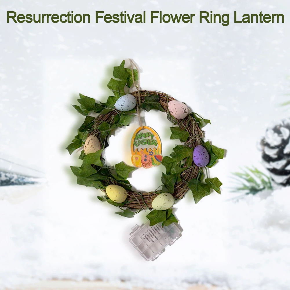 7.8 Inch Easter Egg Wreath Artificial Mini Twig Wreath Decorative Lighted Hanging Garland Battery Operated for Front Door