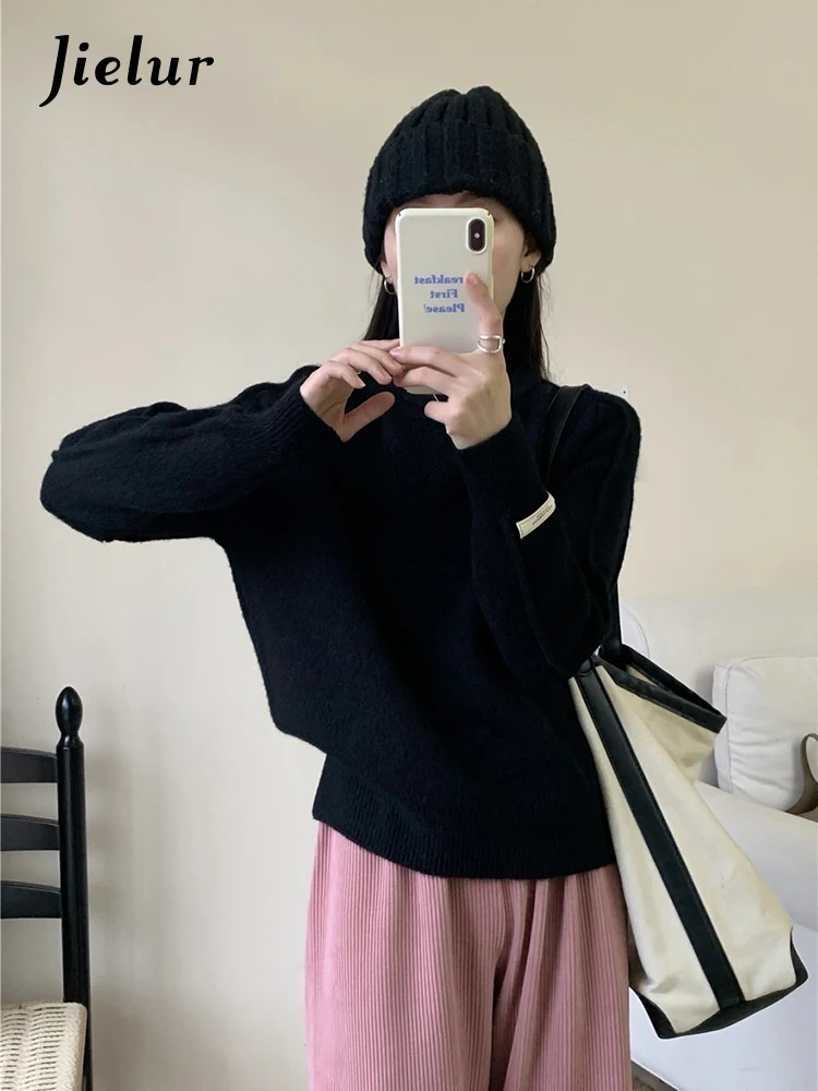 

Solid Color Basic O-Neck Loose Casual Female Sweater Pullovers Korean Fashion Long Sleeves Simple Office Ladies Women Pullovers