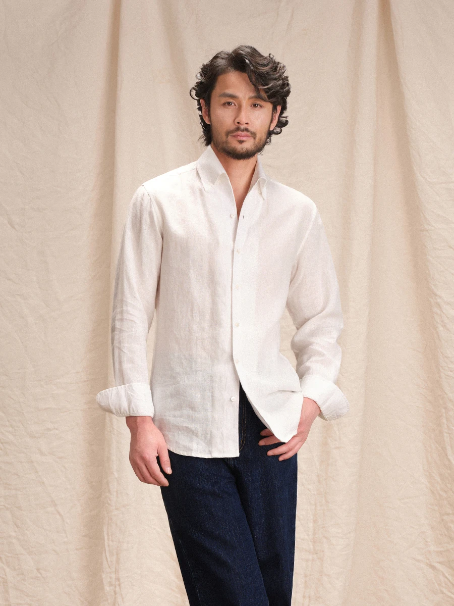 

CULTUM Men's Pure Linen irt Italian Sle Casual Long Sve Breathable One-Piece Collar Busin Casual Lightweight