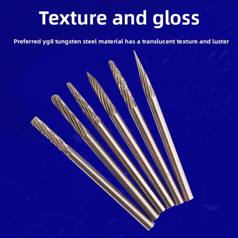 3mm Shank / Extended Tungsten Carbide Rotary Burr Head / Tungsten Steel Milling Bit / Carving & Grinding Tool for Metal and Wood