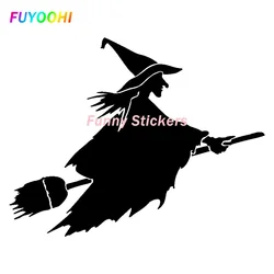 FUYOOHI Exterior/Protection Funny Stickers Lifelike Witch on Flying Broom Funny Vinyl Art Painting Car Stickers PVC Decor Decals