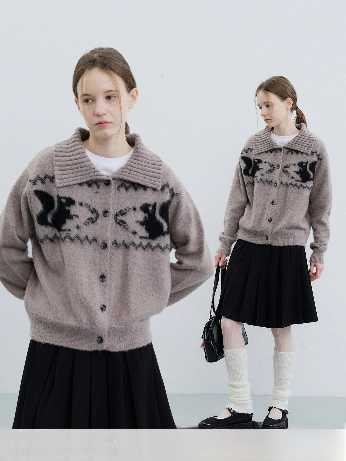 

Kokoasoko Fair Isle Knitted Cardigan ort Loose Women's Spring Autumn Top with Stand Collar Floral Pattern Breathable