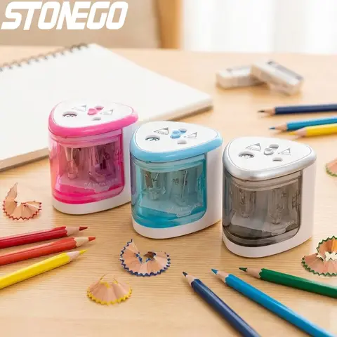 Electric Pencil Sharpener Dual Hole Automatic Battery Operated Pencil Shaver for Standard Colored Pencils Pupil Writing Stationery School Office Art Supplies Compact Design Easy to Use for Student Teacher Artist Drawing