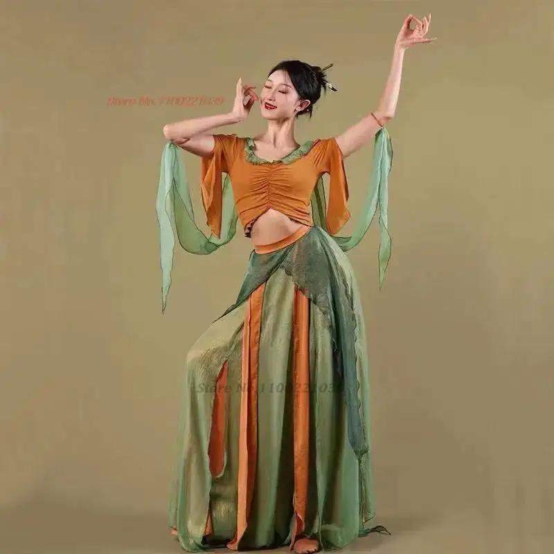 

2024 chinese vintage dance practice performance suit dunhuang clothing elegant chinese folk dance costume cosplay hanfu set