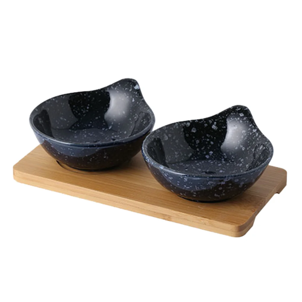 

Ceramic Wood Sauce Dishes Set Side Plates Tray Condiment Containers Seasoning Bowls Home Restaurant Use