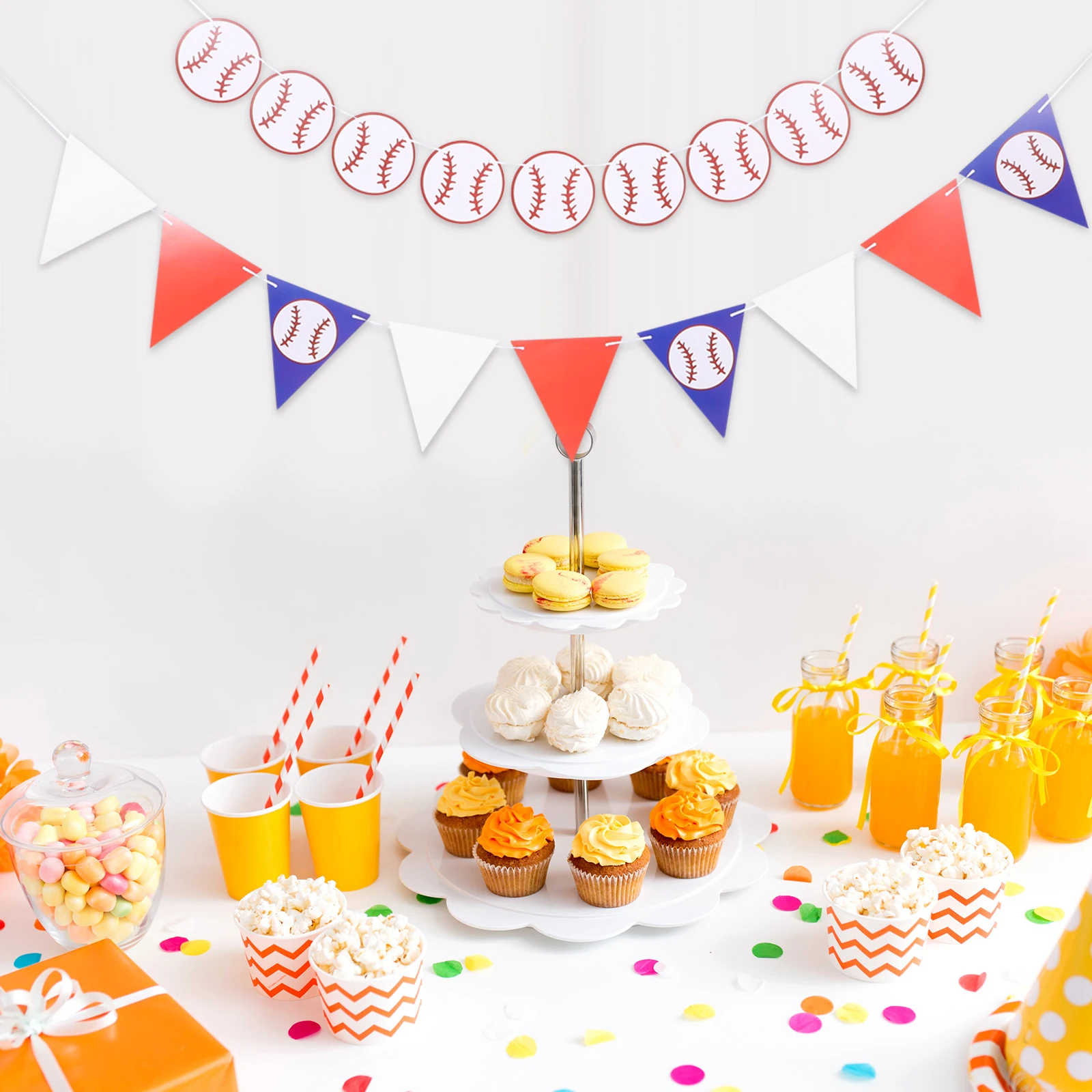 

2pcs Party Decoration Baseball Birthday Paper Triangle Banner Baby Shower Sports Club Hanging Flags Easy Installation