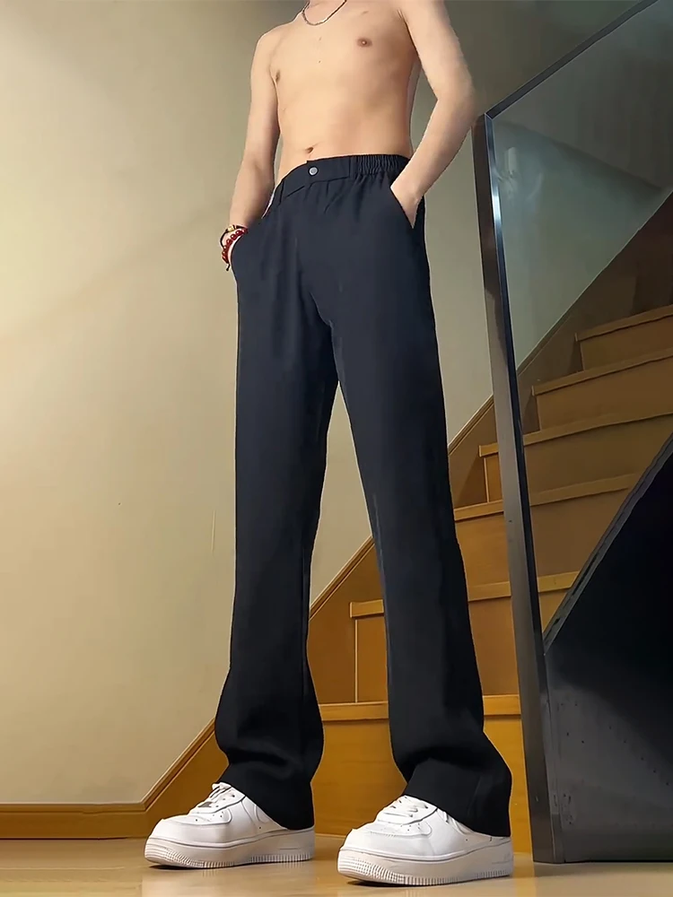 

Pure Bla Fce Lined Men's Casual Straight Leg Pants Drapey Comfortable Autumn Winter Faionable Trousers by Yadi Sen