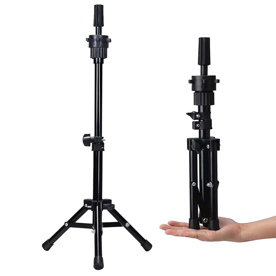 Adjustable Hairdressing Training Head Stand - Mannequin Tripod For Salon Use, Black, Fits Heads 14