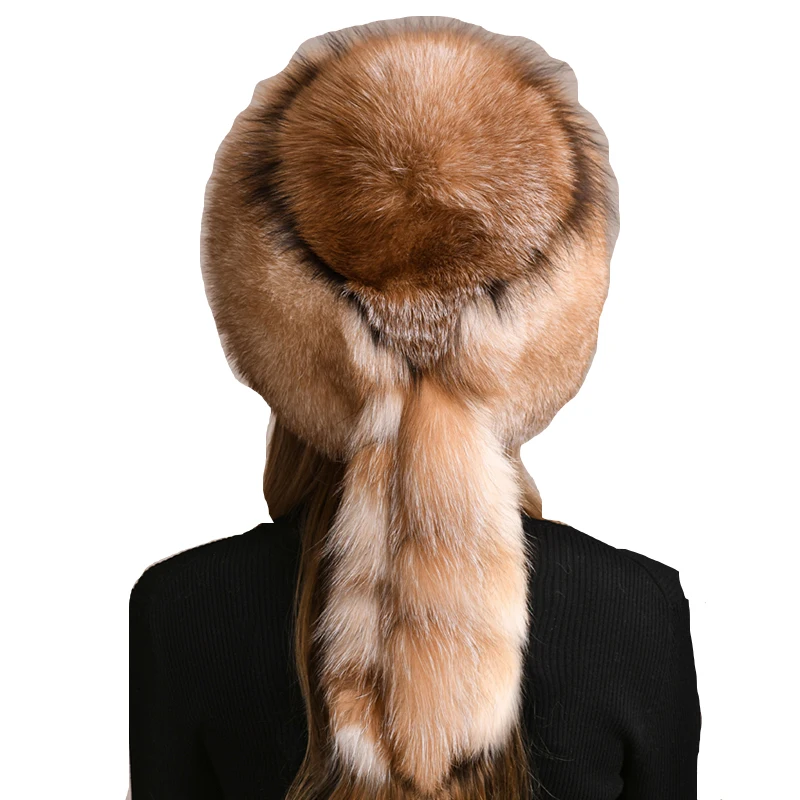 

Fur Lover Women Luxury Full Skin Fox Fur Hat With Super Nice Qualtiy Ladies 100% Real Fox Fur Hats Cap