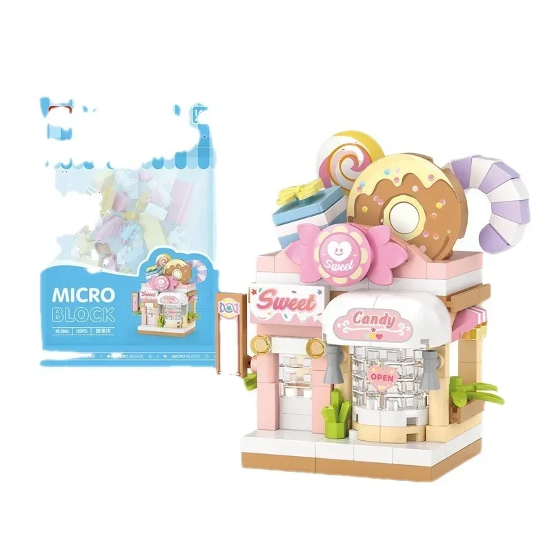 Mini City Street View Micro-Bausteine – DIY Pet Shop, Café & Candy Store Puzzle, Kindergeschenk, Heimdekor-Spielzeugset