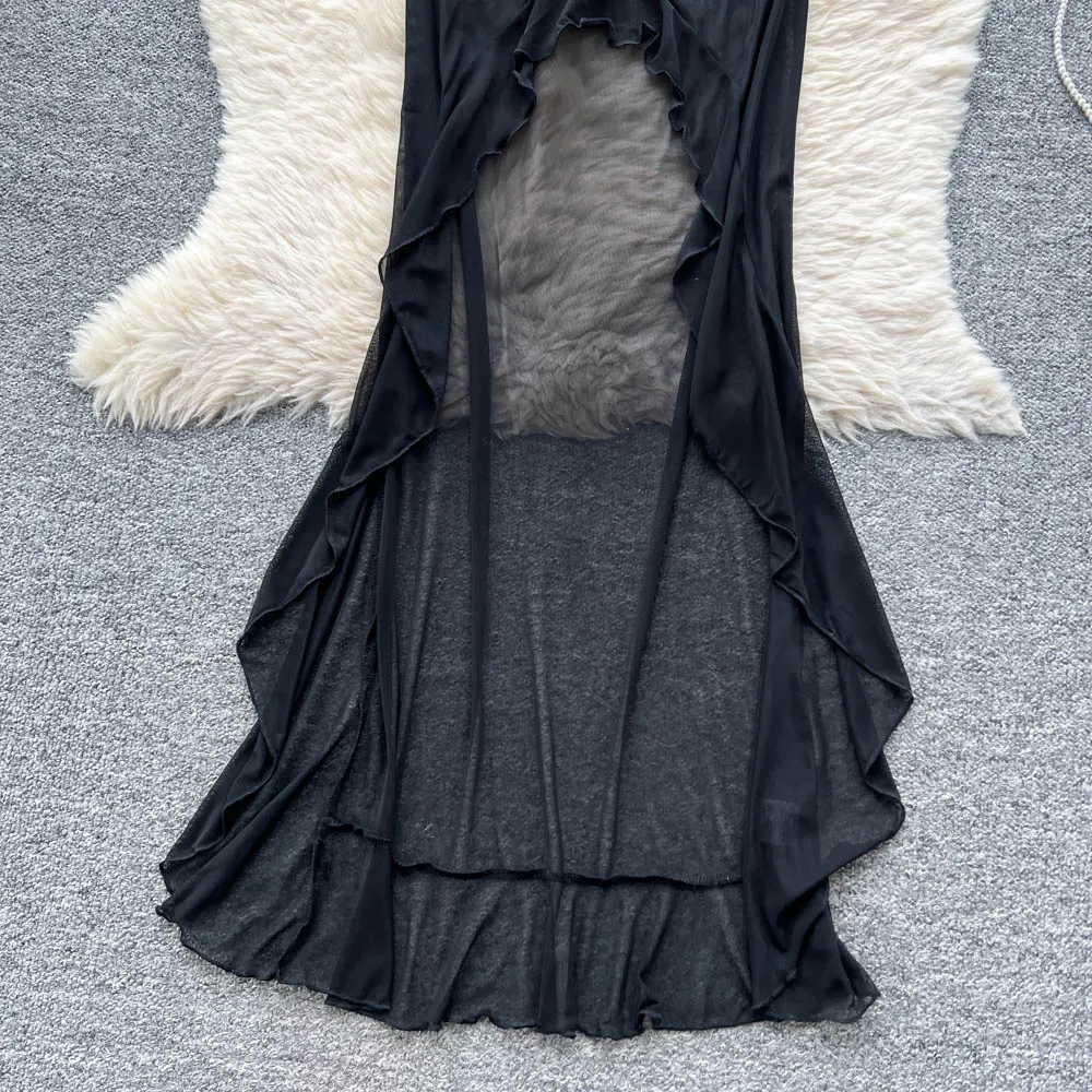 Elegancka sukienka letnia w stylu koreańskim, boho, vintage, z wycięciami, bez rękawów, dopasowana, w stylu wróżki, długa sukienka damska.