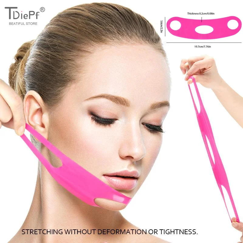 1PCシリコンフェイスバンド Vラインフェイスシェイパー あご頬リフトアップベルト 鼻唇溝フェイシャルマッサージストラップ 女性用美容スキンケア