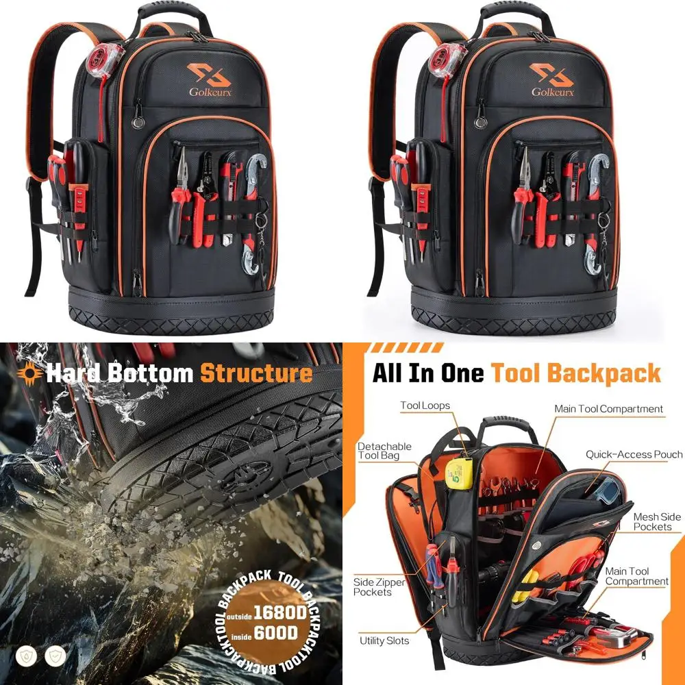 

Rugged 1680D Electrician's Tool Backpack with Durable Molded Base and Heavy-Duty Construction