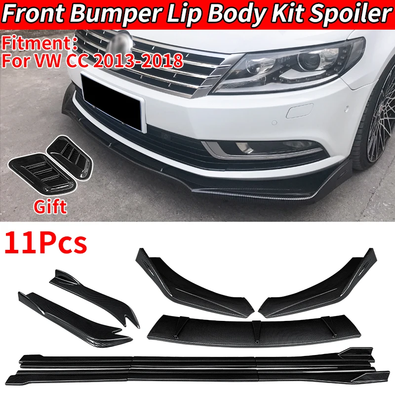 

For VW Passat CC 2013-2018 Car Front Bumper Splitters Lip Body Kit Spoiler Side Skirts Extensions Rear Wrap Angle ABS Plastic