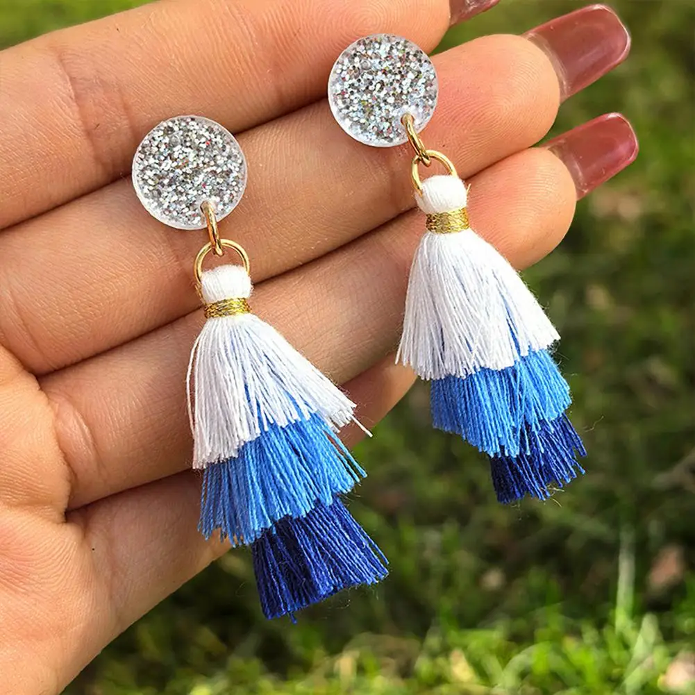 Dangle Earrings Multi-layered Fringe Earrings Red White Blue Flag Pendant Jewelry 4th of July Independence Day Gift for Women