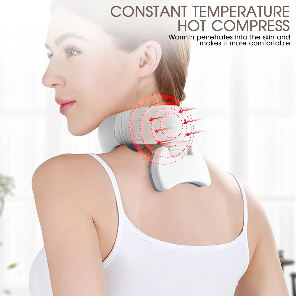 Electric Neck and Shoulder Pulse Massager 4 Electrode Plates Neck Massager Pulse & Heating Cervical Vertebra Relax Pain Relief