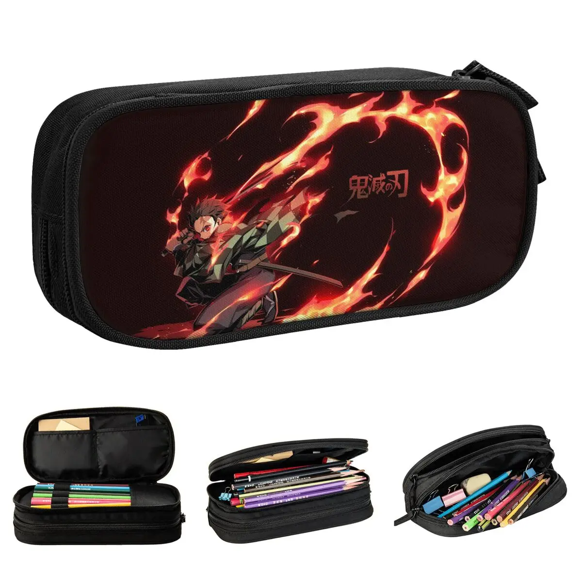 Demon Slayers Kamado Tanjirou Pencil Cases Fashion Comic Pen Box Bag Student Big Capacity Students School Cosmetic Pencil Pouch