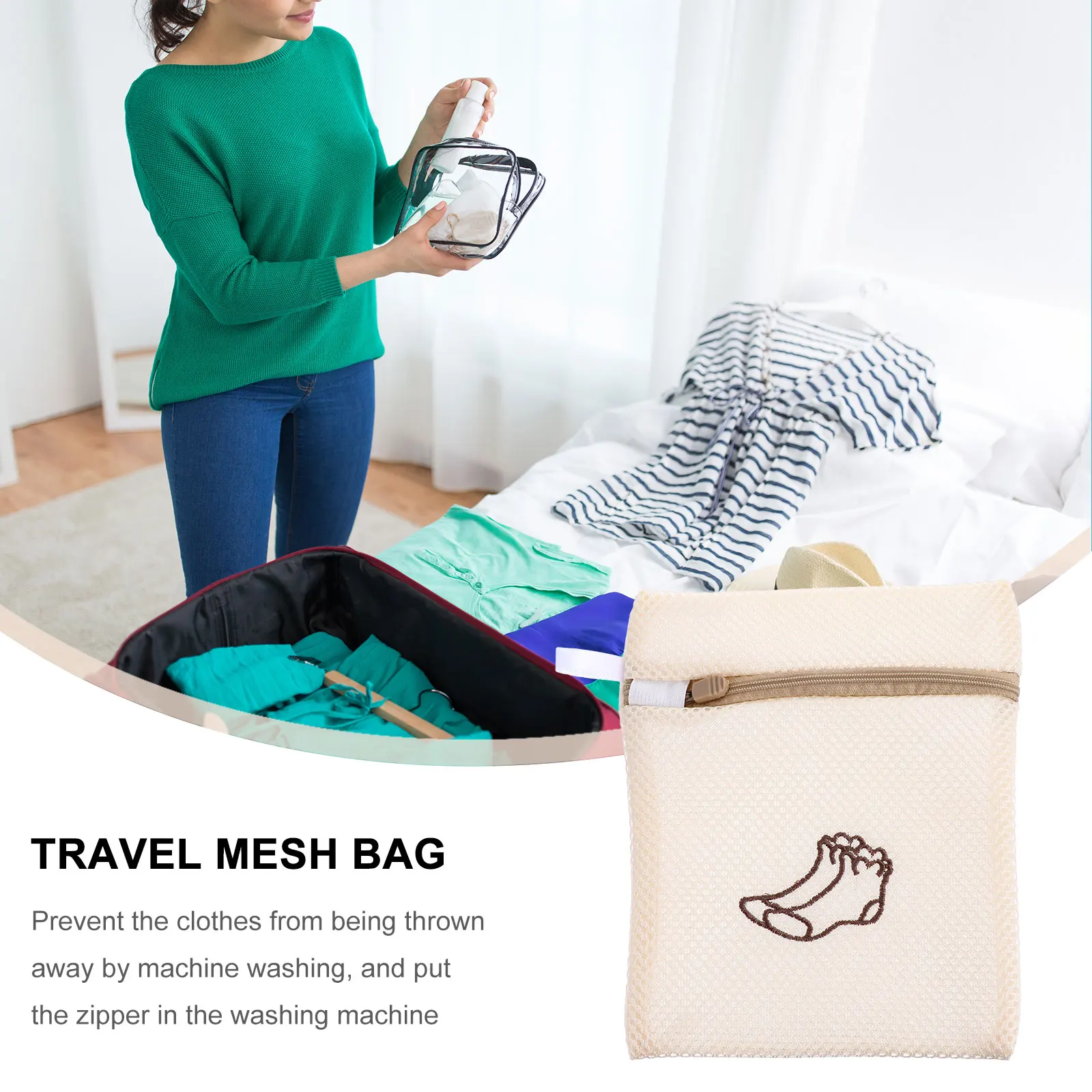 

5pcs Thickened Polyester Laundry Bags For Home Smooth Drain Anti-Knot Anti-Snagging Socks Underwear Travel Mesh Wash Bag With