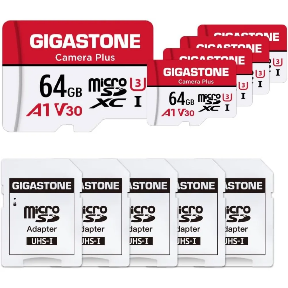 64GB 5-Pack Micro SD Cards, UHS-I U3 A1 V30, 95MB/s, for Cameras, Smartphones, Tablets, 4K Video Recording, with Adapter