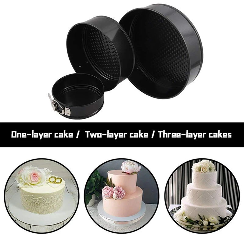 Pan Set Of 3 (4/7/9Inch) Cake Pans Sets Carbon Steel Lock Live Bottom Cake Mold Non-Stick Lock Lock Bottom Bakeware