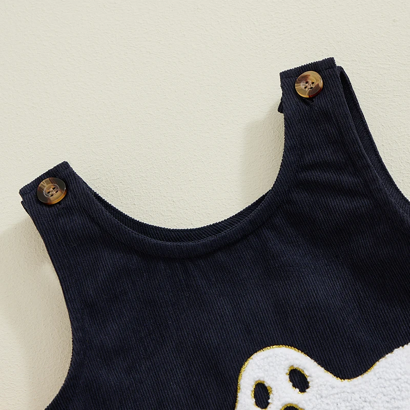 Toddler Baby Halloween Overall Jumpsuit Ghost Embroidery Scoop Neck Sleeveless Corduroy Romper