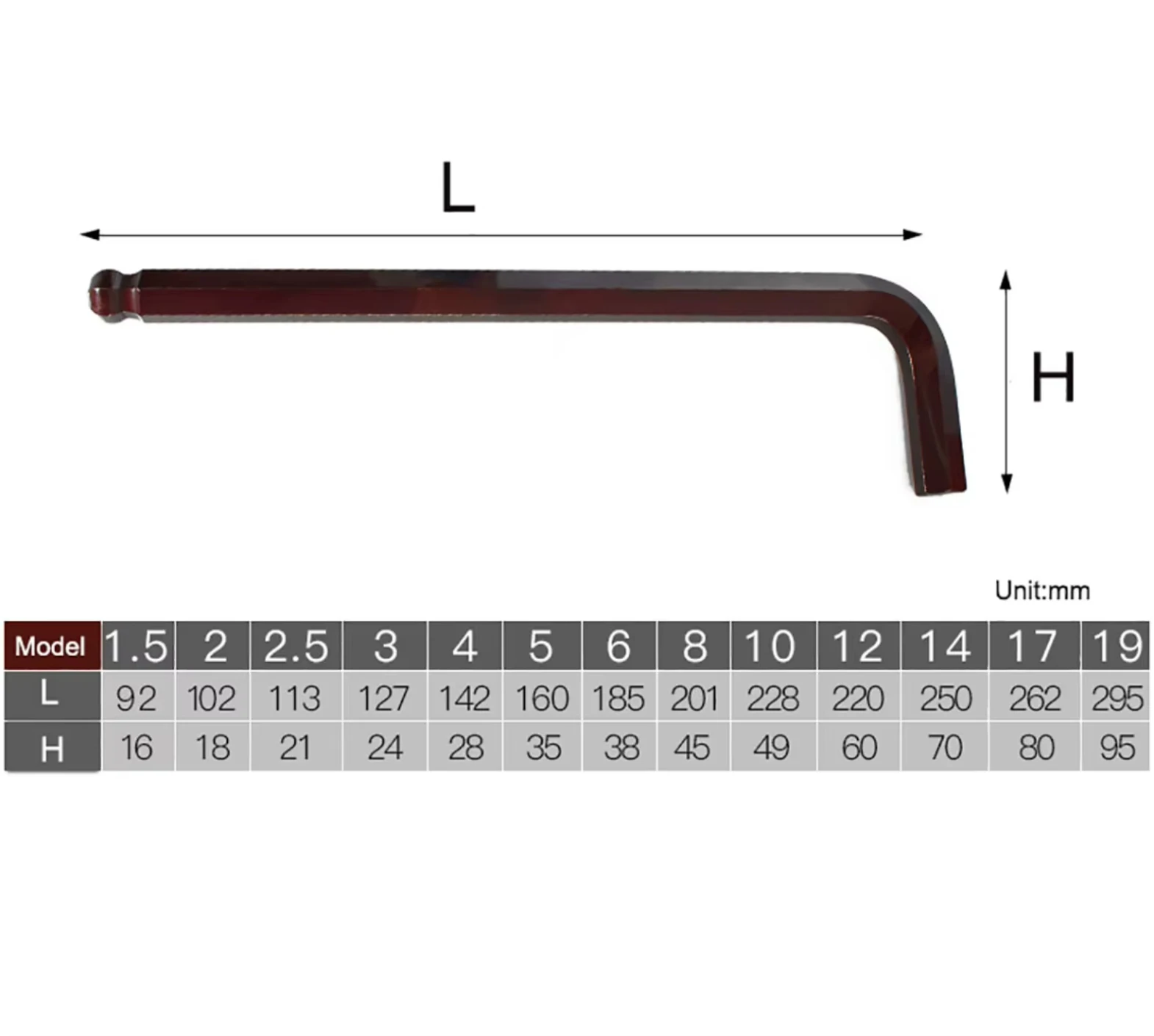 One piece L Shaped Ball-Head Hex Wrench Long Arm Allen Key Screwdriver Metric 0.7mm-19mm S2 Steel Hexagon Spanner Repair Tool