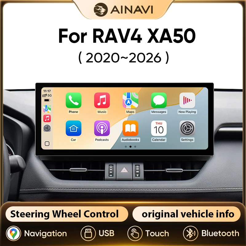 Radio para Auto AINAVI para Toyota RAV4 XA50 2Din, Bluetooth, Carplay Inalámbrico, Android Auto, Pantalla Carplay para Auto, Sistema de Infoentretenimiento Inteligente para Auto, USB, 12.3 Pulgadas