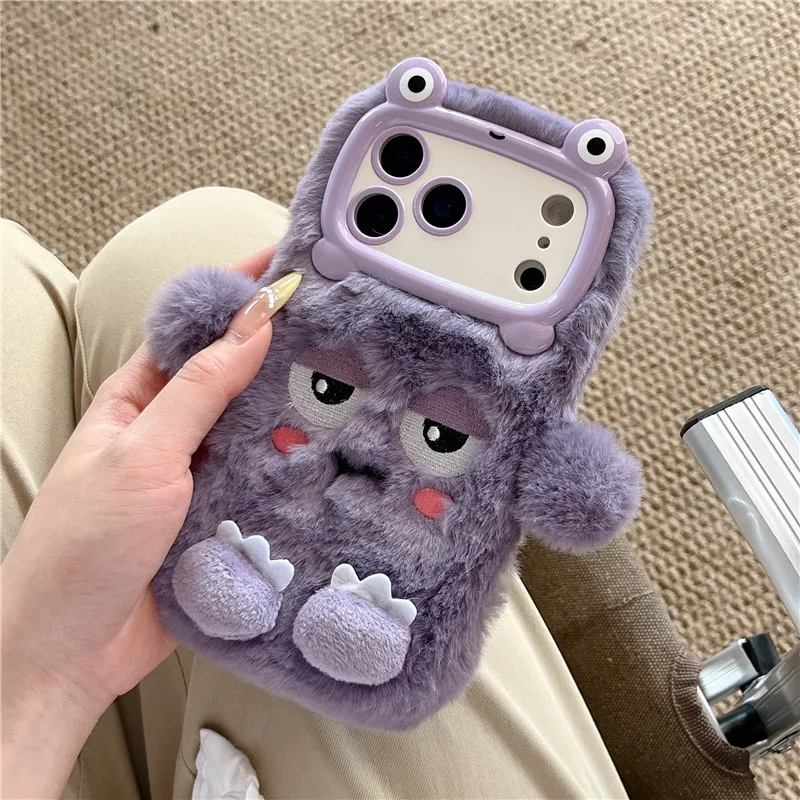 3D Cute Cartoon Funny Phone Cases For iPhone 17 16 15 14 13 12 11 Pro Max  Warm Winter Fluffy Plush Soft Bumper Protection Cover - AliExpress 202192403