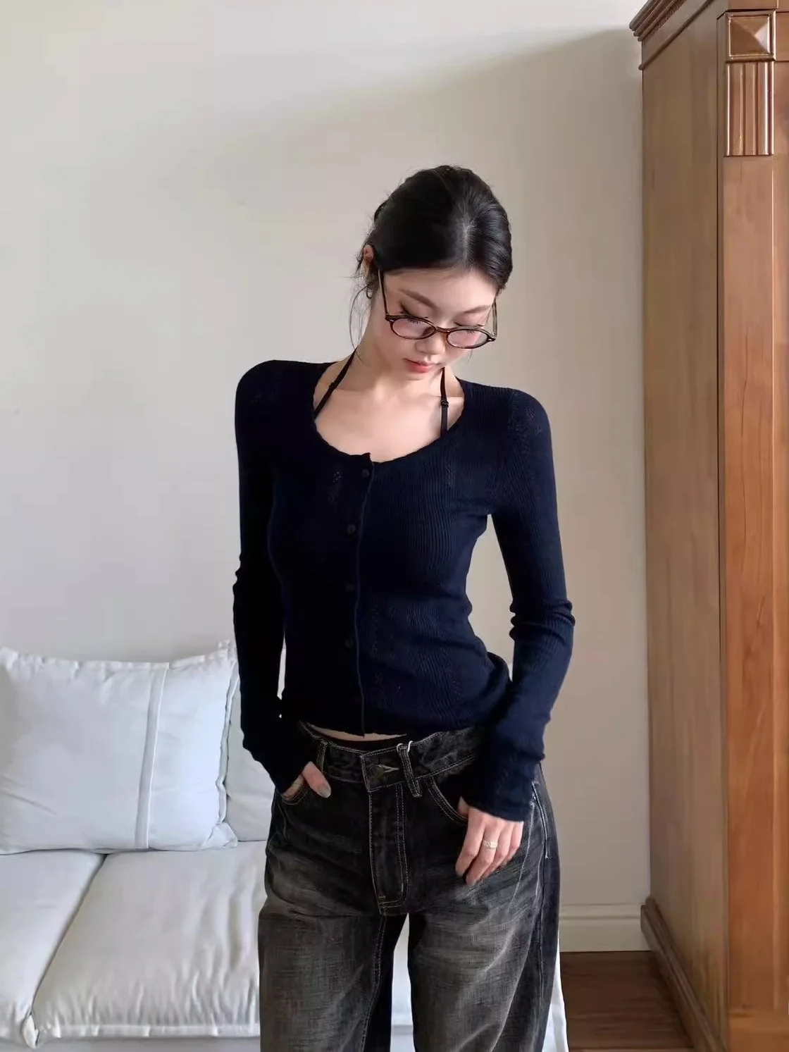 

Женский вязаный кардиган-жакет Withmin, приталенный, универсальный, в корейском стиле, осенняя новинка, модный повседневный топ