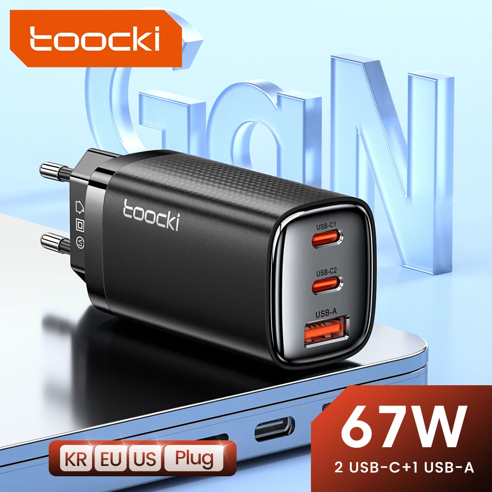 Toocki 67W GaN Fast Charge Charger Type C PD3.0 QC4.0 USB Charger For iPhone 15 Pro Max Samsung Galaxy Huawei OPPO Honor Realme